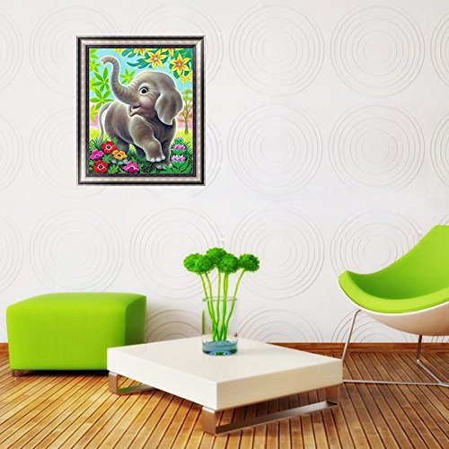 Chige DIY 5D Diamond Painting Kit, Cross Stitch Craft Kits Rhinestone Embroidery Wall Stickers Pasted Picture Drawing for Living Room Craft Home Wall Decor (Elephant) - Thumbnail 4