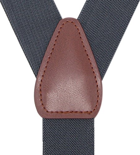 Bioterti Menâ€™s Y-shape 1.4 Inch Suspender -3 Metal Clips, Elastic Straps (Dark Grey)