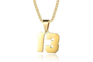 SUSOOK Number Necklaces Personalized Necklaces 18K Gold Plated Initial Number Pendant Stainless Steel Chain Sports Necklaces for Men Women