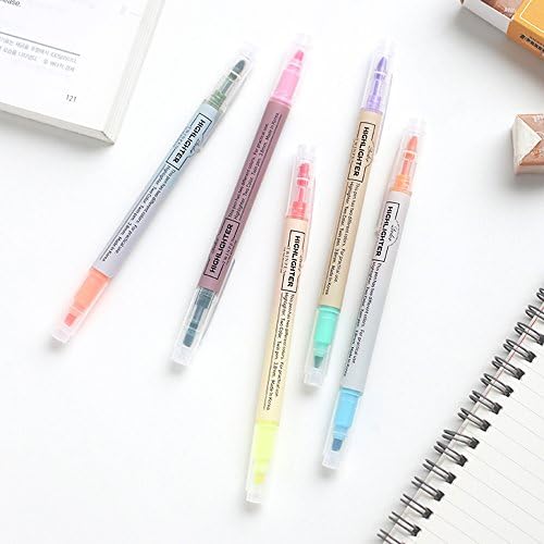 LIVEWORK 10 Colors Twin Pen Set - Dual Colors 5 Pen Set in Case (10 Colors Highlighter Set)