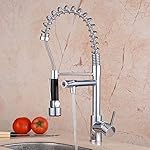Ollypulse Brass Double Handle Kitchen Sink Faucet with Swivel Pull Out High Pressure Sprayer and Spout Chrome