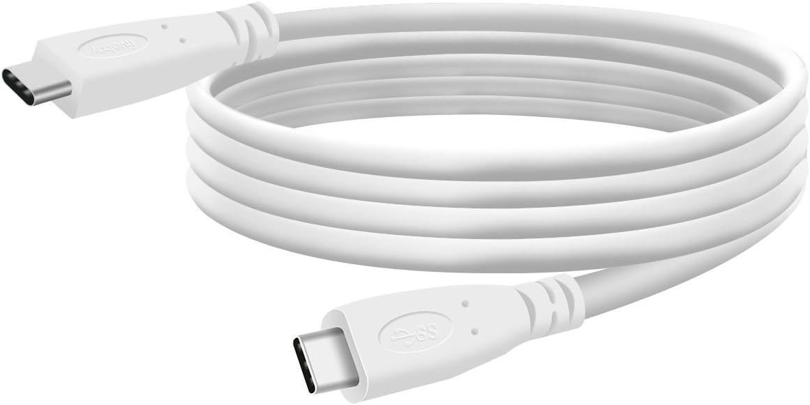 fiveboy USB-C to USB-C Cable(6.6ft/2m), USB Type-C Fast Charging and 10Gbps Data Fast Transfer 4K High-Definition Display Cable for New MacBook and Other Type C Port Devices - White