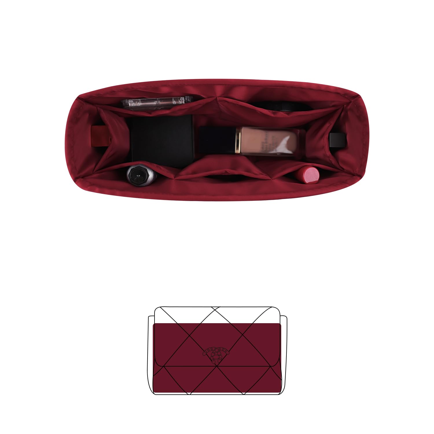 KINGS IN BAG 19 Jumbo Bag Organizer Silky Insert Bag Fits Chanel 19 Bags Lightweight Inner Bag Luxury Bag for Women (Rouge Grena, Jumbo30)