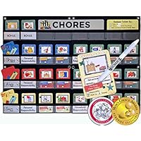 NEATLINGS Chore System - Chore Chart for Kids | 80+ Chores for Toddlers to Teens | Customize for 1-3 Kids | Size 25"x18" | Teal Household Chore Cards/Dark Blue, Red, Yellow Self-Care Chore Cards