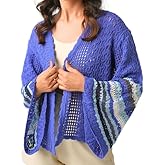 Novelle Fashion Bell Sleeve Crochet Cardigan for Women Blue | Lightweight Pointelle Knit Open Front Fall Cardigans | Large Size
