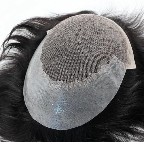 e estelle Men Natural Hair Toupee, Human Hair Q6 Swiss Lace Base PU Around Man Hair Replacement System, For Thin Or Hairloss (Nature Black, 6x8)