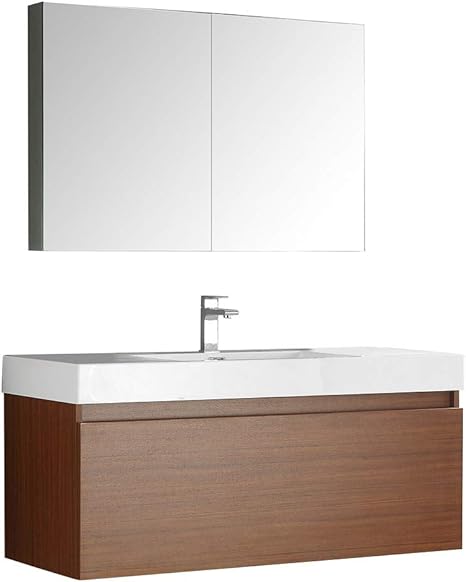 Amazon Com Fresca Mezzo 48 Teak Wall Hung Modern Bathroom Vanity With Medicine Cabinet Kitchen Dining
