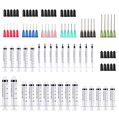 BSTEAN 30 Pack - 1ml, 3ml, 5ml,10ml, 20ml Syringes with 14ga, 16ga,18ga, 20ga, 22ga and 25ga Blunt Tip Needles and Caps for Refilling and Measuring Liquids, Vape, Oil or Glue Applicator