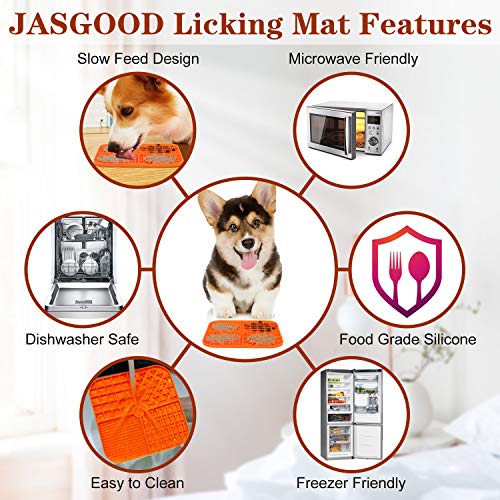 JASGOOD Dog Lick Pad,Slow Feeder Lick Mat Boredom Distraction Anxiety Relief,Dogs & Cats Licking Pad Peanut Butter Lick Pad Healthy Treats, Feeder for Fun Licking Mat for Dogs 2 Pack,Green+Orange