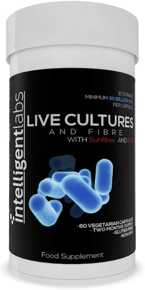 50 Billion CFU Intelligent Labs Probiotics and Fibre, No Refrigeration Needed, with Partially hydrolyzed guar Gum & Fos