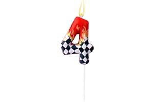 Racing Cars Themed Birthday Candle, Black and White Checkered Birthday Number Candle Red Race Car Cake Topper Party Decoratio