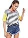 Romwe Women's Contrast Neck and Sleeve Striped Tee multicolored L