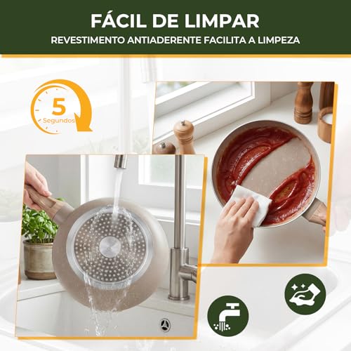 ULTVIGOR,Jogo de Panelas Cerâmica Antiaderente Indução 10 Peças, Compatível com Fogão de Indução, Gás e Elétrico, Cinza