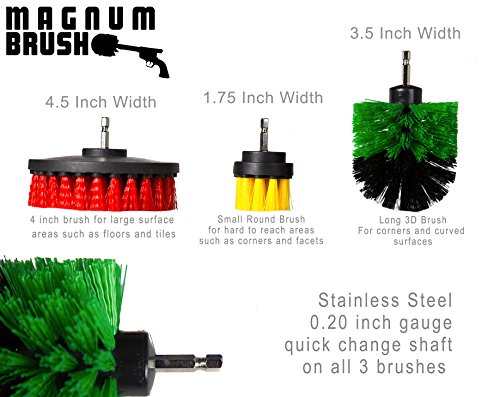 Magnum Power Scrubbing Drill Brush Attachment set, Turbo Scrub Kit of 3 Scrubbing Brushes All Purpose cleaning kit cleans Showers, Bathtub, Toilet, Tiles, Grout, Floors etc Make Your Chores Effortless
