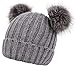Men & Women's Cable Knit Beanie with Faux Fur Pompom Ears, Grey