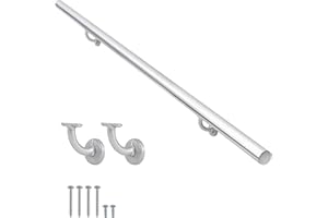 PICESA 12 FT Modern Aluminum Handrail Set, handrails for Indoor Stairs,Deck,Slope, Wall Mounted Staircase handrails, Zink Alloy Brackets Included,Rust Free. (Anodized Silver, 12 FT)