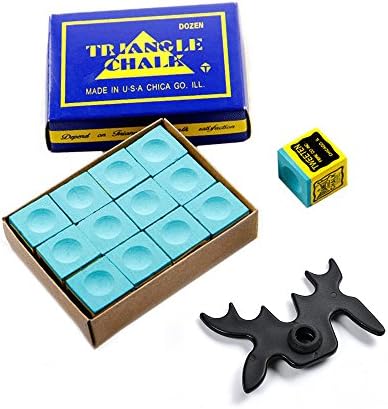 Elemart Box of 12 Billiard Cubes Pool Cue Chalk Box &amp; Slip-On Portable Moosehead Bridge Head (Turquoise)