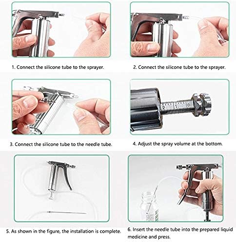 VOANZO Adjustable Continuous Syringe, 2mL Injector Livestock Semi Automatic Syringe Metal - Image 5