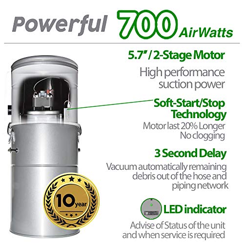 OVO, Large and Powerful Central Vacuum System, 700 AW Hybrid Filtration