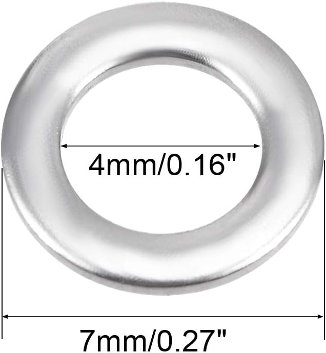 sourcing map 50 Pcs 4mm x 7mm x 0.8mm 304 Stainless Steel Flat Washer for Screw Bolt, Silver Tone, 4mmx7mmx0.8mm - Image 4