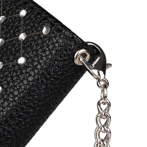 iPhone 7 Case, LU2000 Flip Folio Leather Handbag Wallet Wristlet Case with Metal Chain Sling Purse Clasp Stud Rhinestone Bling Star Decor Cover with Hand Strap for Apple iPhone 7 (4.7 inch) - Black - Thumbnail 3