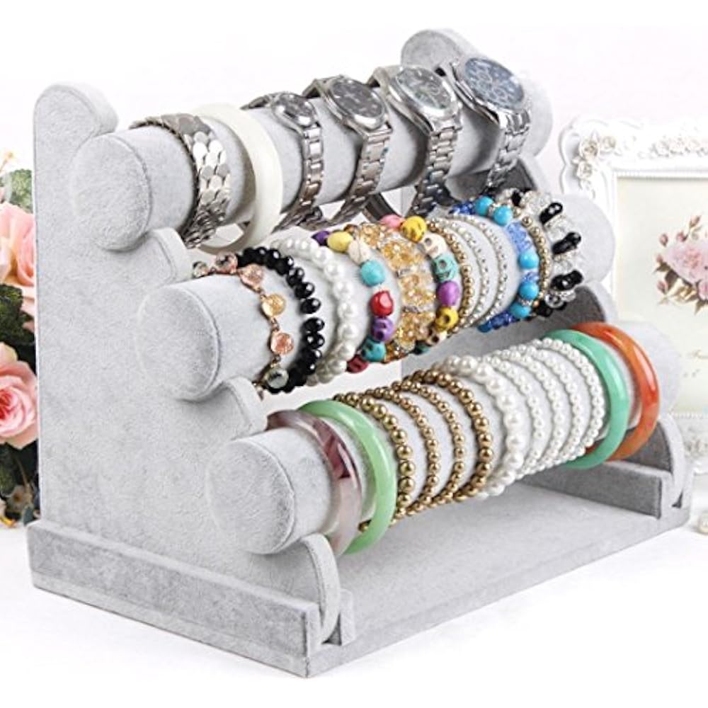 Triple Jewelry Towers Bracelet Holder Display Stand Watch Bangle Bar