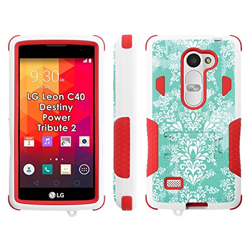 Shabby Chic Green Print - Mobiflare LG Leon C40 /Destiny /Power /Tribute 2 /Sunset Duo Flak Jacket Dual Armor with Kick-stand