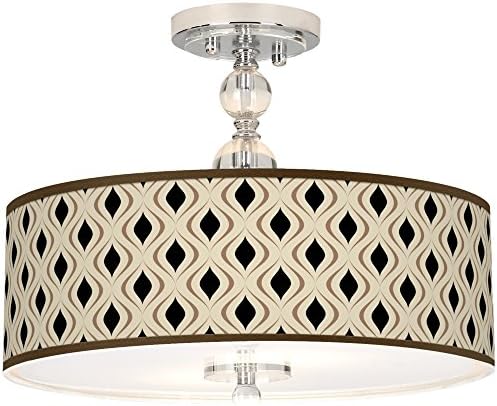 Gray Retro Lattice Giclee 16"W Semi-Flush Ceiling Light