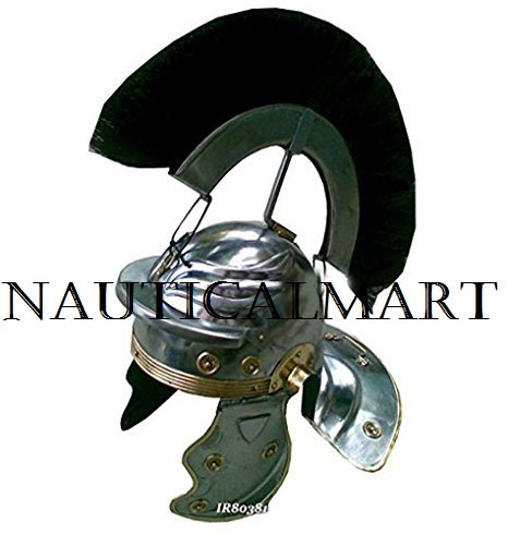 Deluxe Roman Centurian Helmet Brass Trim & Black Crest W/historical Fittings