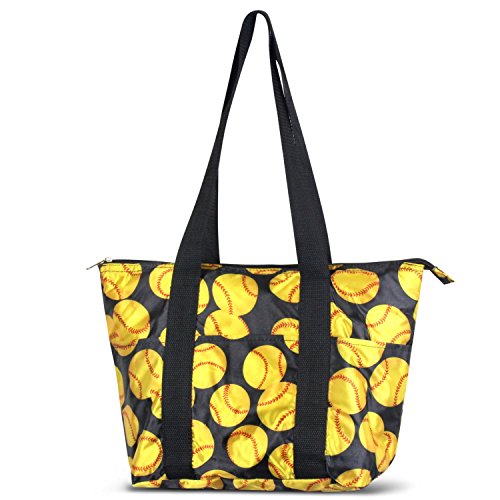 Zodaca Large Insulated Lunch Tote Bag, Yellow Softball