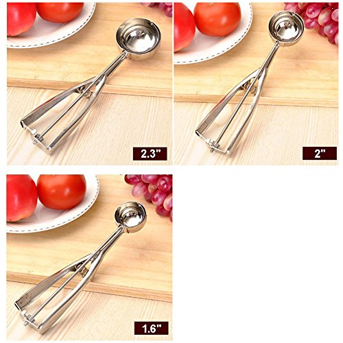 Ice Cream Scoops,Stainless Steel Trigger Ice Cream Scoop Set,Melon Baller Fruit Melon Baller, Melon Scoop Spoon Set of 3 (Small,Medium,Large)