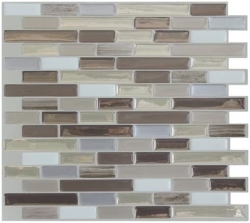 Smart Tile SM1053-6 Mosaik Self Adhesive High-Gloss Mosaic (Bundle of 6), Beige &amp; Gray