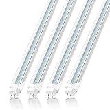 JESLED T8 4FT LED Tube Light Bulbs, 24W 5000K Daylight White, 3000LM, 4 Foot T12 LED Replacement for Flourescent Tubes, Ballast Bypass, Dual-end Powered, Clear, Garage Warehouse Shop Lights (4-Pack)
