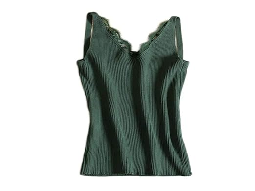 ZHOUBIANREN T-Shirt T-Shirt Stricken Bettjäckchen Tank Frauen Plain Spitzenrand Spleißen Tiefer V-Ausschnitt Slim Schlinge So