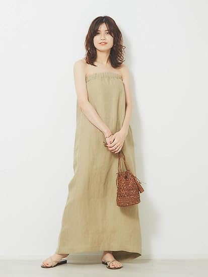 Amazon ルージュ ヴィフ ラクレ Rouge Vif La Cle ワンピース ドレス Lachement リネンベアトップワンピース レディース ベージュ Free ワンピース チュニック 通販