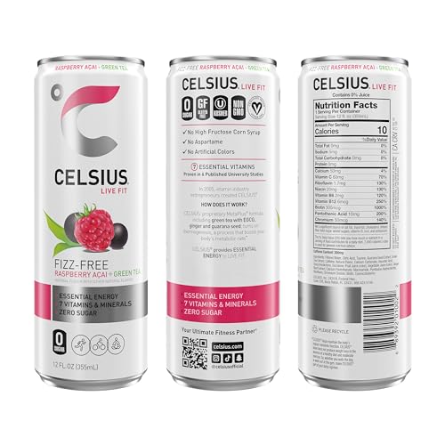 CELSIUS RASPBERRY ACAI GREEN TEA, FUNCTIONAL ESSENTIAL ENERGY DRINK 12 FL OZ (PACK OF 12) PACKAGING MAY VARY