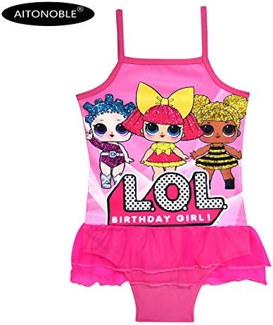 AITONOBLE LOL Swimwear Surprise Doll Cosplay Costume 1 Piece Grils Fancy Mesh Ruffle Swimsuit Kids Summer Dress
