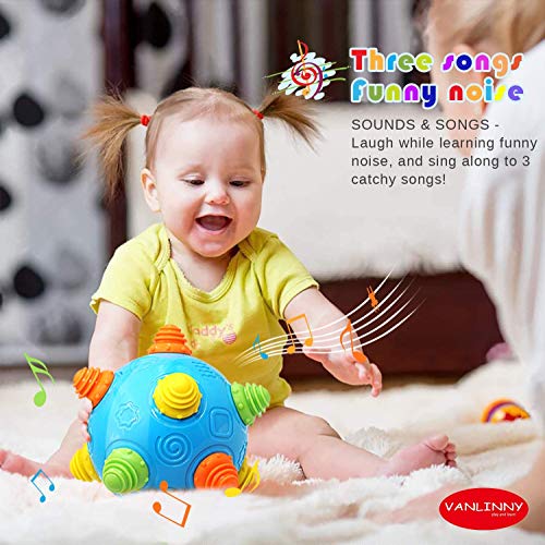 VANLINNY Toddlers Baby Music Shake Ball Toy Bumble Ball for Babies,Dancing Bumpy & Interactive Sounds Crawl Ball Toy, Best Bouncing Sensory Learning Gift for 3+ Year Old Boys&Girls.