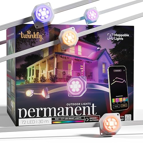Twinkly Permanente Beleuchtung mit 72 RGB-LEDs, LED-Lichtstreifen für den Außenbereich, Smarte Mehrfarbige LED-Lichter, Kompatibel mit Alexa und Google Home, IP65, App-Steuerung, Weißes Kabel, 30 m