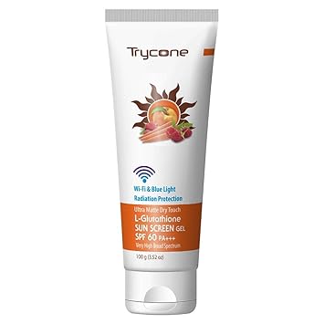 Trycone Ultra Matte Dry Touch L- Glutathione Sunscreen Gel, SPF 60 PA+++ With Wi-Fi & Blue Light Radiation Protection, 100 Gm