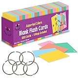 Star Right Blank Flash Cards with Rings in Assorted Colors; 1000 Index Cards - Single Hole Punched with 5 Rings, 2x3 inch for School, Learning, Memory, Recipe Cards and More