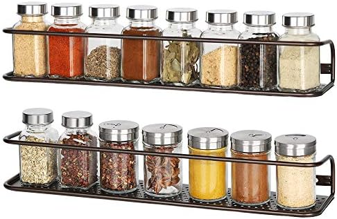 Spice Rack Cabinet Organizer Wall Mount, 2 Pack Kitchen Pantry Corner Cabinet Storage Shelf for Spice, Makeup, Bathroom, Medicine, Nail Polish, Brown