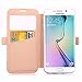 Galaxy S6 Edge Case, ArtMine Quilted Plain Color View Window Function PU Leather Flip Folio Book Style Protective Skin Stand Phone Case Kickstand Feature for Samsung Galaxy S6 Edge (Golden)