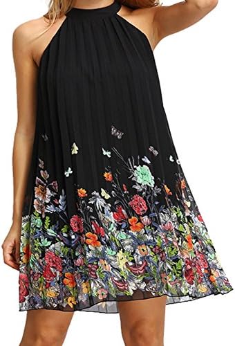 HUIJSNQ Floral Print Loose Oversized Pleated Dress Shift Women Dress Summer Sundress 2017Casual Fashion Girl New Arrival Dress BlackXL
