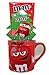 M&M's Ceramic Christmas Coffee Mug Gift Set with Chocolate Candies (Red)