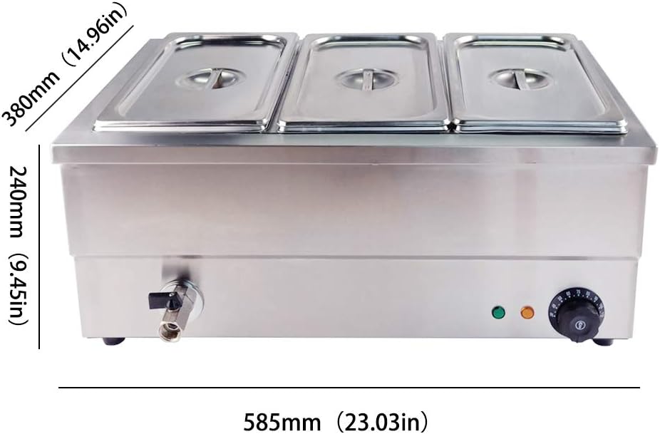 Commercial Bain Marie Food Warmer Stainless Steel Steam Table Temperature Control for Catering and Restaurant 1.5KW 1/3 GN 3 Pan - Image 3
