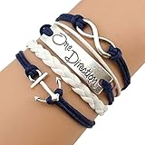 Vintage Silver One Direction Infinity Anchor Bracelet Navy White Leather Rope Handmade