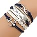 Vintage Silver One Direction Infinity Anchor Bracelet Navy White Leather Rope Handmade