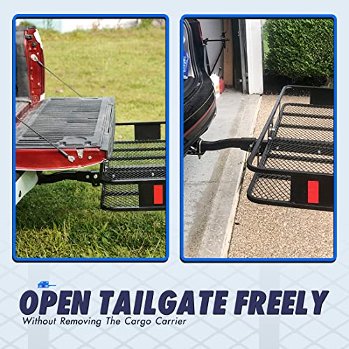 King Bird Folding Hitch Mount Cargo Carrier 60x24x6 inch with Ratchet Straps & Cargo Net Fits to