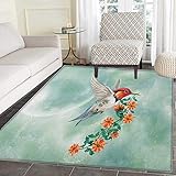 Hummingbird Area Rug Carpet A Hummingbird is Flying with A Flowered Branch Floral Nature Illustration Living Dining Room Bedroom Hallway Office Carpet 3'x4' Orange Green